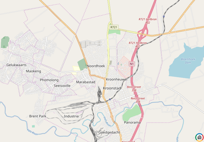 Map location of Noordhoek (Kroonstad)